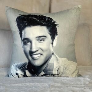 Elvis the King Portrait Square Pillow Neutral Linen Canvas with Insert